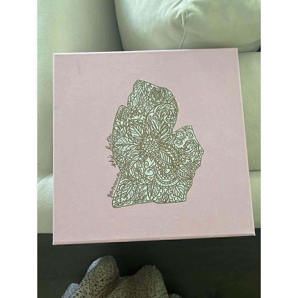 Pink Michigan Gamma Phi Beta Sorority Paisley Print Canvas Wall Art